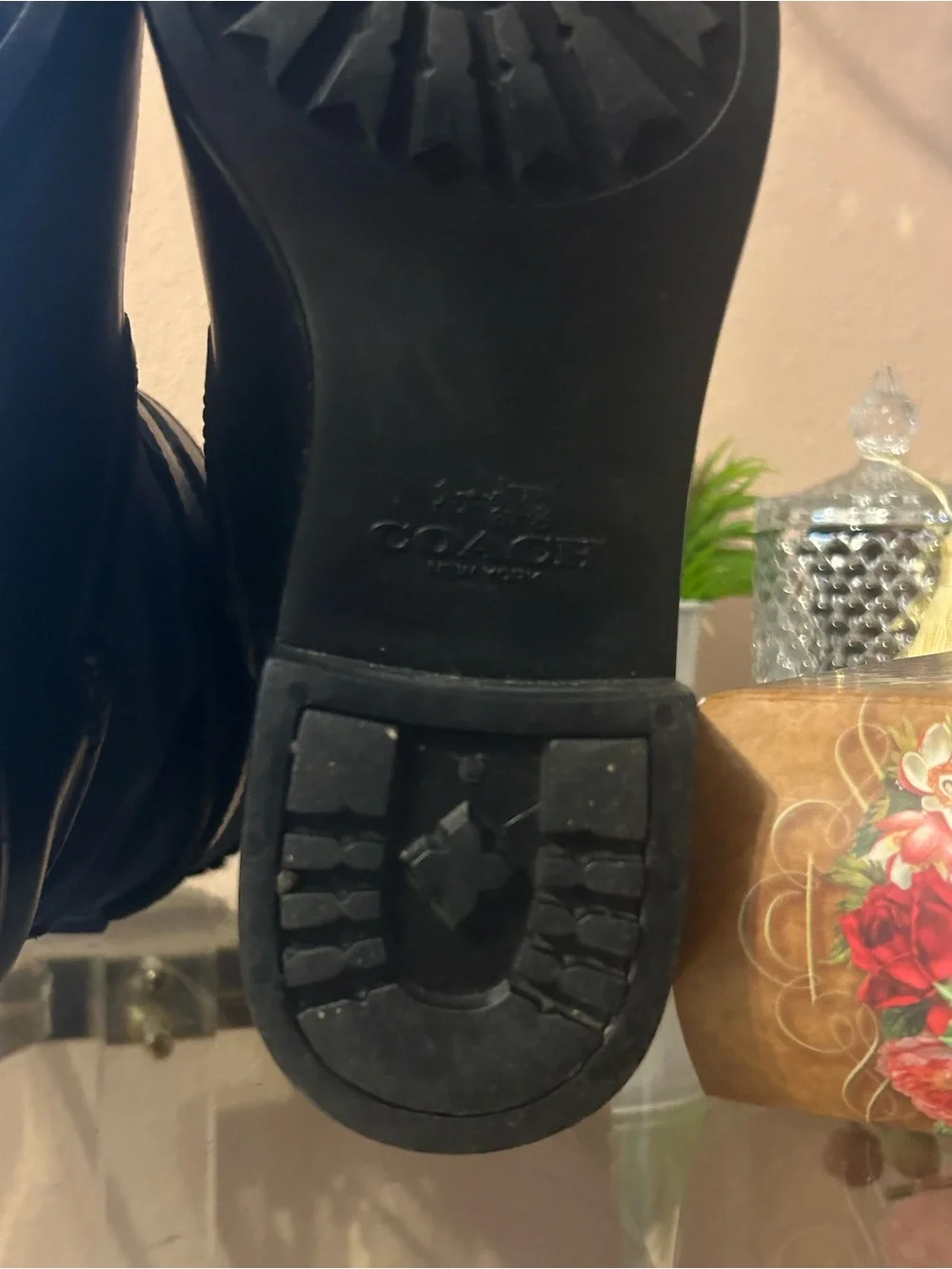 Coach Zena Navy Suede and Black Leather Mid-Calf Buckle Boots Size 8